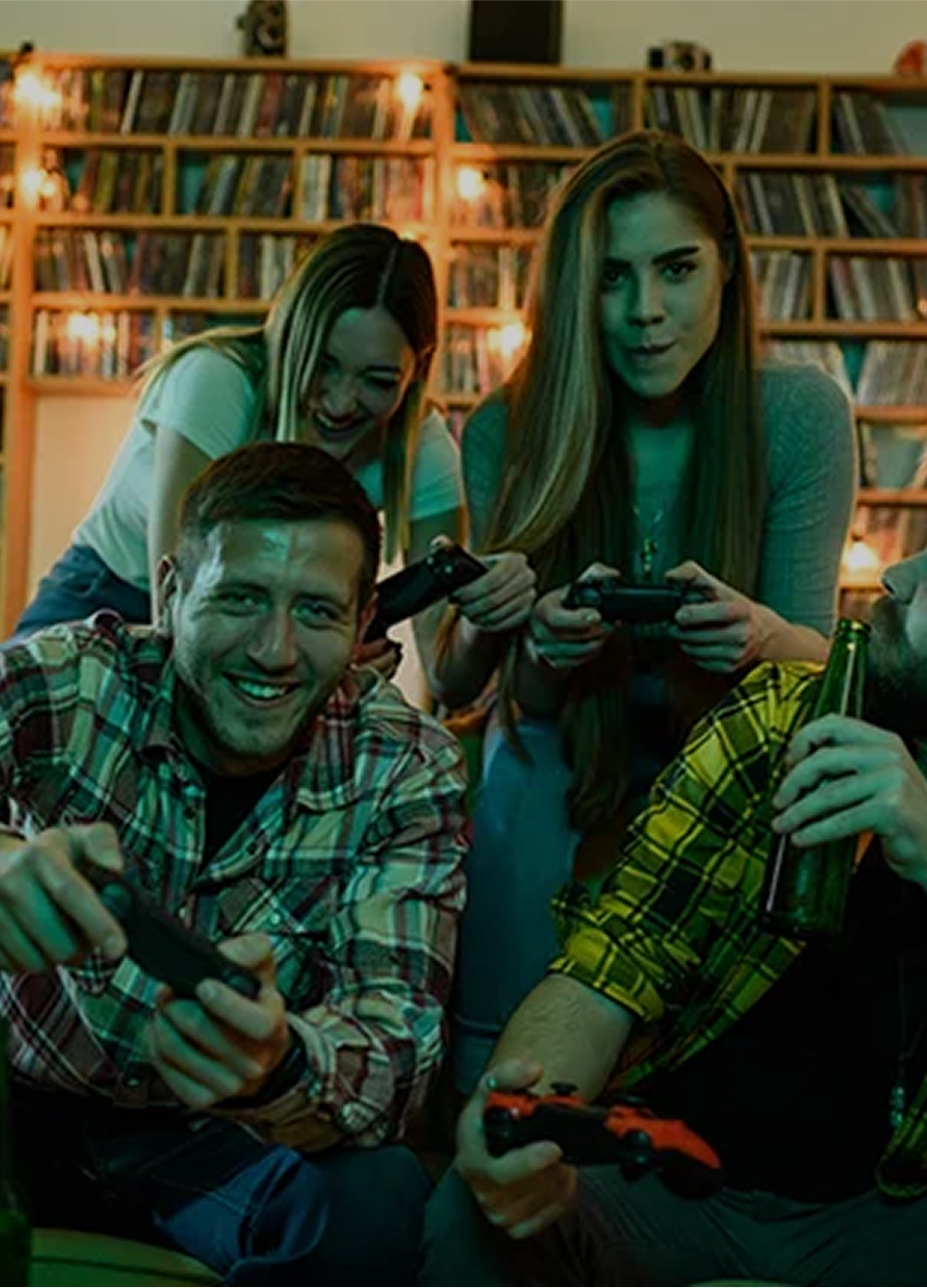 Young people playing video games together